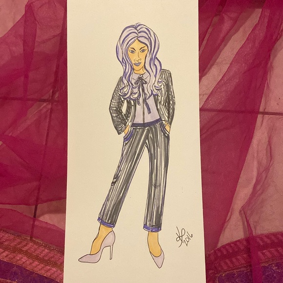 Unframed Original Art Fashion Drawing Female Firn in heels & Dress Suit - Picture 1 of 3